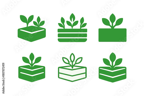 Organic Gardening Icons. Organic gardening. Icon set. Set Logo of Organic gardening: hand planting seedling. harmonious logo variations of the same emblematic