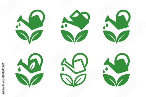 Organic Gardening Logos. Organic gardening. Icon set. Set Logo of Organic gardening: sprouting seed in soil. harmonious logo variations of the same emblematic