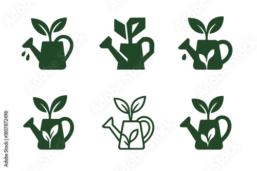 Organic Gardening Logos. Organic gardening. Icon set. Set Logo of Organic gardening: sprouting seed in soil. harmonious logo variations of the same emblematic