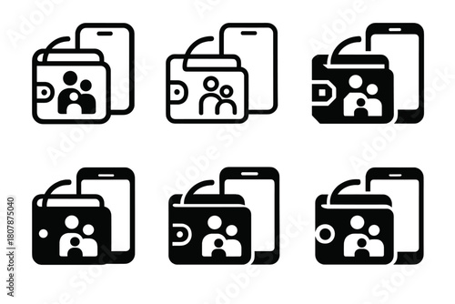 Family Finance Icons. Tracking family finances using an app. Icon set. Set Logo of tracking family finances using an app: family budget dashboard. harmonious