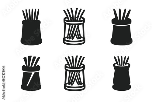 Toothpick Holder Icons. Toothpick Holder. Icon set. Set Logo of Toothpick Holder: plastic travel container. harmonious logo variations of the same emblematic