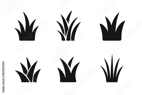 Grass Logo Variations. Grass. Icon set. Set Logo of Grass: minimal grass field line art. harmonious logo variations of the same emblematic concept, each with