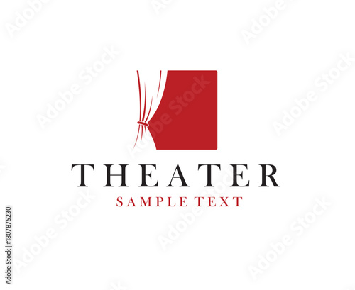 icon of red theatrical scene with curtains isolated on white background