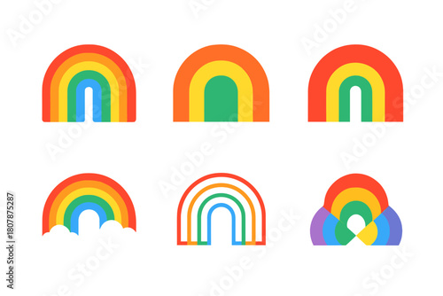 Rainbow Icon Variations. Rainbow. Icon set. Set Logo of rainbow: abstract color arch. harmonious logo variations of the same emblematic concept, each with