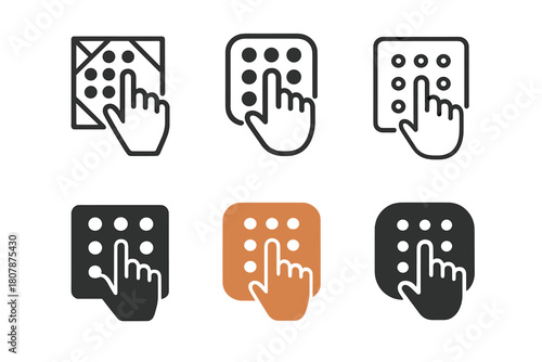 Inclusive Design Icons. Inclusive and accessible design. Icon set. Set Logo of inclusive and accessible design: braille dots pattern. harmonious logo