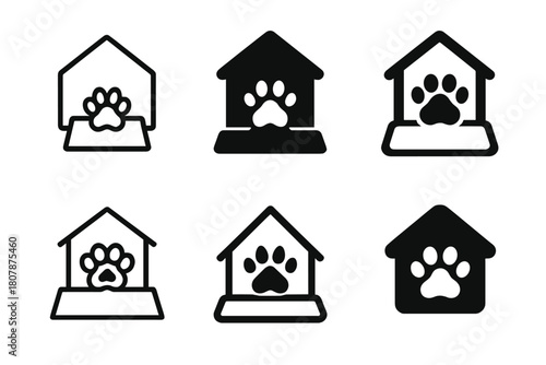 Pet-Friendly Icon Designs. Pet-friendly home ideas. Icon set. Set Logo of pet-friendly home ideas: door mat with paw pattern. harmonious logo variations of the
