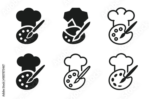 Culinary Art Logos. culinary artistry. Icon set. Set Logo of culinary artistry: elegant chef hand plating food. harmonious logo variations of the