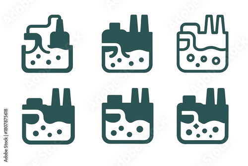 Industrial Clean-Up Icons. Reducing industrial pollution through waste management. Icon set. Set Logo of reducing industrial pollution through waste