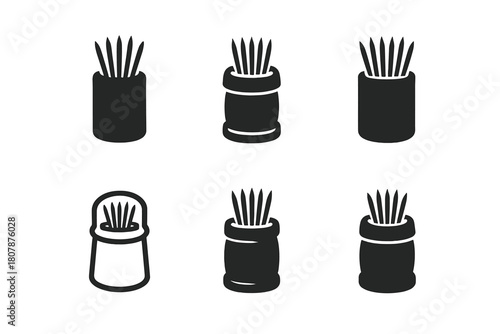 Toothpick Holder Icons. Toothpick Holder. Icon set. Set Logo of Toothpick Holder: plastic travel container. harmonious logo variations of the same emblematic