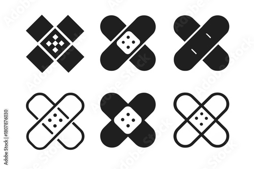 Bandage Logo Variations. Bandages and gauze. Icon set. Set Logo of bandages and gauze: adhesive bandage strip with perforations. harmonious logo variations of
