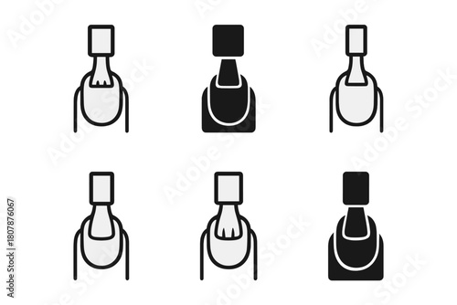 Transparent Nail Logos. Transparent nails. Icon set. Set Logo of transparent nails: manicure hand. harmonious logo variations of the same emblematic concept,