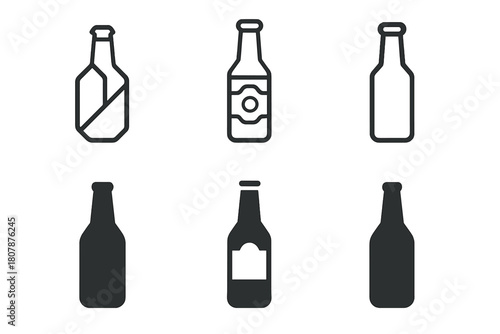 Creative Beer Logo Variations. Alcohol. Icon set. Set Logo of alcohol: beer bottle icon. harmonious logo variations of the same emblematic concept, each with