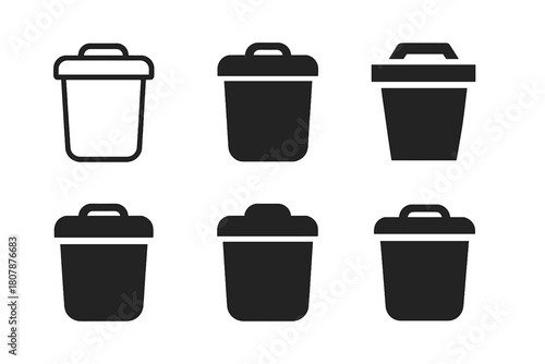Trash Bin Lid Logos. Trash bin lid. Icon set. Set Logo of Trash bin lid: Recycling symbol on lid. harmonious logo variations of the same emblematic concept