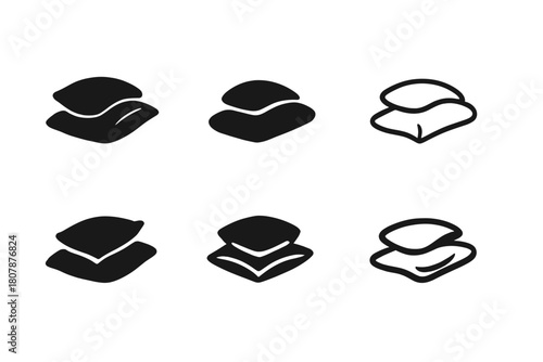 Pillow Logo Variations. Extra pillow. Icon set. Set Logo of extra pillow: cozy bed pillow with subtle texture. harmonious logo variations of the same