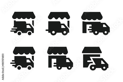 Online Shopping Icons. the influence of online shopping on brick-and-mortar stores. Icon set. Set Logo of the influence of online shopping on brick-and-mortar