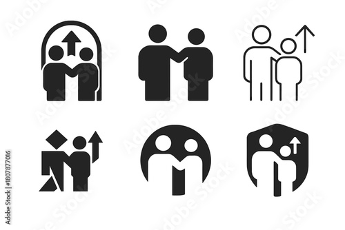 Mentorship Icon Set. Mentorship. Solid icon set of mentorship: person teaching, book, handshake, people group, lightbulb, speech bubble, star, document,