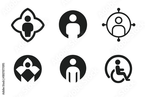Inclusive Design Icons. Inclusive and accessible design. Icon set. Set Logo of inclusive and accessible design: braille dots pattern. harmonious logo