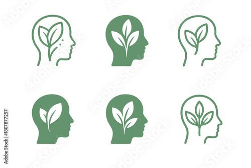 Mental Wellness Icons. Mental wellness. Icon set. Set Logo of Mental wellness: Relaxing cup of tea. harmonious logo variations of the same emblematic concept