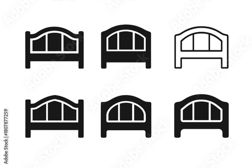 Headboard Logo Variations. Headboard panel. Icon set. Set Logo of headboard panel: arched headboard form. harmonious logo variations of the same emblematic