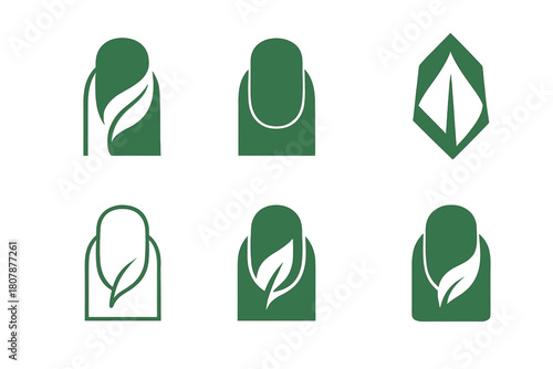 Natural Nails Icons. Natural nails. Icon set. Set Logo of natural nails: cuticle oil dropper above nail plate. harmonious logo variations of the same