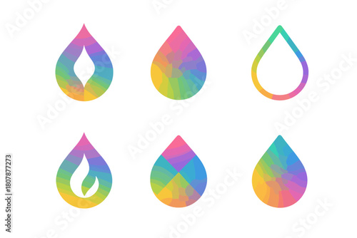 Vibrant Logo Variations. Vibrant colors. Icon set. Set Logo of vibrant colors: rainbow arc made of blended gradients. harmonious logo variations of the same