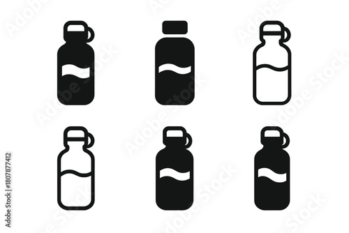 Reusable Bottle Logos. Self-sufficiency. Icon set. Set Logo of self-sufficiency: renewable energy circle. harmonious logo variations of the same emblematic