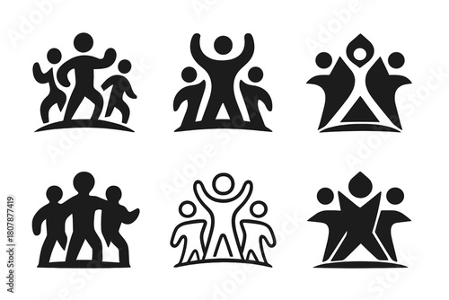 Exercise Benefits Icons. The benefits of physical exercise. Icon set. Set Logo of The benefits of physical exercise: Running figure. harmonious logo variations
