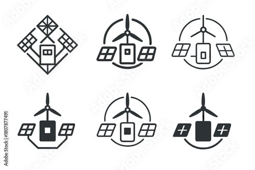 Microgrid System Logos. Microgrid systems. Icon set. Set Logo of Microgrid systems: Renewable sources integration. harmonious logo variations of the same