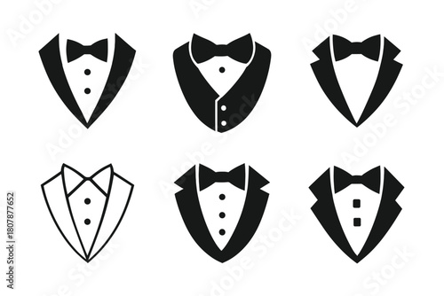 Suit Logo Variations. Wearing suit. Icon set. Set Logo of wearing suit: person silhouette straightening cuffs on blazer. harmonious logo variations of the same