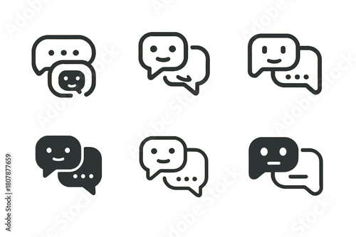 AI Chatbot Logos. AI chatbot interaction. Icon set. Set Logo of AI chatbot interaction: Cloud-based AI system. harmonious logo variations of the same