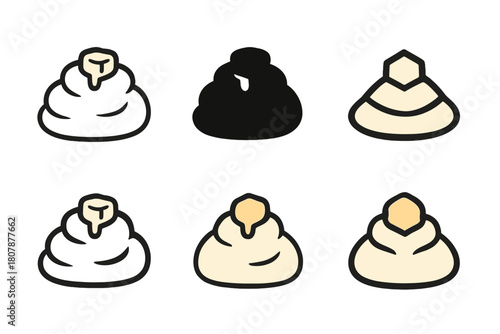 Mashed Potato Logos. Mashed potato mound. Icon set. Set Logo of mashed potato mound: serving spoon scooping mashed potatoes. harmonious logo variations of the