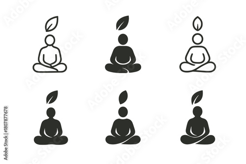 Mindfulness Logo Set. Learning mindfulness for stress relief. Icon set. Set Logo of Learning mindfulness for stress relief: Nature leaf. harmonious logo