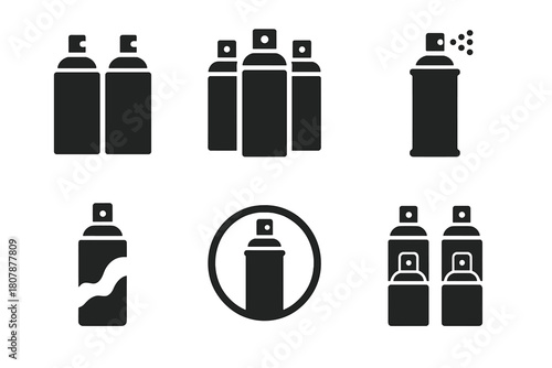Artistic Iconography. A group of artists working together on a large community mural project. Icon set. Set Logo of Spray Paint Cans: Art supplies. Symmetrical
