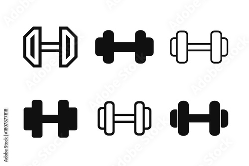 Exercise Icon Set. Exercise routine. Solid icon set of Exercise routine: spinning bike, dumbbell, heart rate monitor, water bottle, timer, shoes, towel, gym