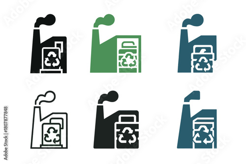 Pollution Reduction Logos. Reducing industrial pollution through waste management. Icon set. Set Logo of reducing industrial pollution through waste