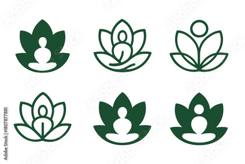 Nature's Inspiring Icons. The power of nature to inspire creativity and calmness. Icon set. Set Logo of nature?s power: blooming flower symbolizing peace and