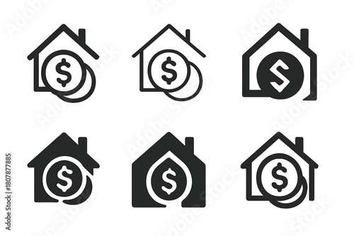 Family Budgeting Icons. Family budgeting. Icon set. Set Logo of family budgeting: family hand holding money sprout. harmonious logo variations of the same