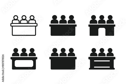 Jury Logo Variations. Jury in the courtroom. Icon set. Set Logo of Jury in the courtroom: Jury box. harmonious logo variations of the same emblematic concept,