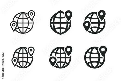 Digital Nomad Logos. Digital nomad lifestyle and travel work. Icon set. Set Logo of Digital nomad lifestyle and travel work: Globe with location