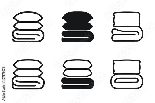 Bedding Logo Variations. Bedding design. Set Logo of Bedding design: layered pillow and blanket icons. harmonious logo variations of the same emblematic