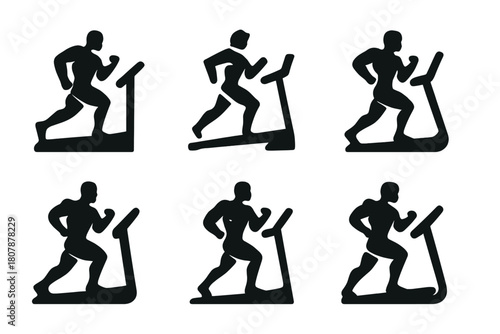 Muscle Building Icons. Muscle building. Icon set. Set Logo of Muscle building: Treadmill. harmonious logo variations of the same emblematic concept, each with