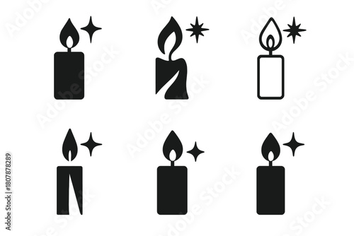 Candle Light Emblems. Candle light. Icon set. Set Logo of candle light: candle with spark. harmonious logo variations of the same emblematic concept, each with