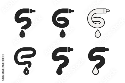 Hose Logo Variations. Hose. Icon set. Set Logo of hose: sprinkler head. harmonious logo variations of the same emblematic concept, each with different artistic