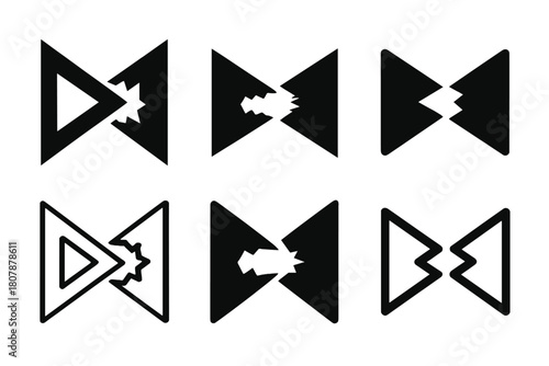 Hostile Takeover Logos. Hostile takeover. Icon set. Set Logo of hostile takeover: opposing triangles symbolizing aggressive acquisition. harmonious logo
