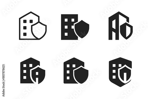 Disaster-Ready Architecture Icons. Architecture for disaster preparedness and recovery. Icon set. Set Logo of architecture for disaster preparedness and