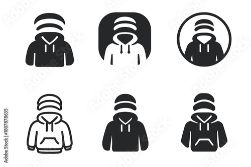 Work-From-Home Fashion Logos. work-from-home fashion. Icon set. Set Logo of work-from-home fashion: pajama top with stylish collar. harmonious logo variations