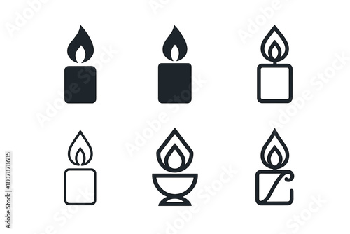 Festive Light Symbols. Festive Lights. Icon set. Set Logo of Festive Lights: candle flame motif. harmonious logo variations of the same emblematic concept,