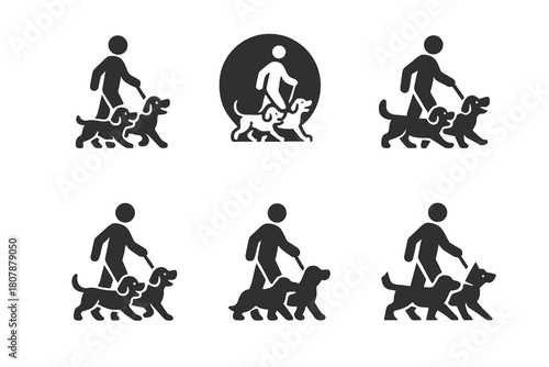 Joyful Pet Logos. joyful pets playing with their owners. Icon set. Set Logo of joyful pets playing with their owners: pet and owner high five. harmonious logo
