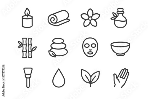 Spa Icon Set. Manicure and pedicure. Icon set. Set Logo of Spa Bowl: Warm water soak. Negative space, Symmetrical form, Flat solid, Minimal outline, Iconic