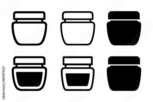 Moisturizer Jar Icons. Moisturizer jar mockup. Icon set. Set Logo of moisturizer jar mockup: jar with quality ribbon seal. harmonious logo variations of the